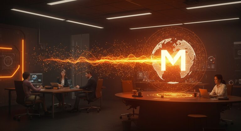 Imagen futurista que simboliza la adquisición de startup de IA por Meta, destacando oportunidades para emprendedores LATAM y la inversión tecnológica global.