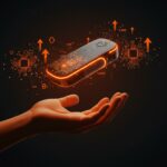 Wearable inteligente con datos digitales ilustrando la adquisición de Limitless por Meta y su avance en tecnología IA para startups.