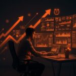 Founder de startup concentrado trabajando en productividad y momentum con rutinas y deep work, ilustrando crecimiento acelerado.