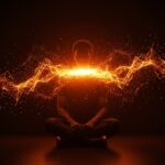 Fundador tech rodeado de una red digital naranja que representa comunidad, resiliencia y motivación en software libre y open source.