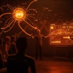 Founder presentando un innovador IPO que involucra a fans como accionistas, representando financiamiento y propiedad en startups tecnológicas.