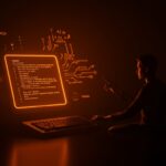 Intérprete minimalista de BASIC para founders ilustrado con un terminal retro y metáforas de automatización y optimización de código.