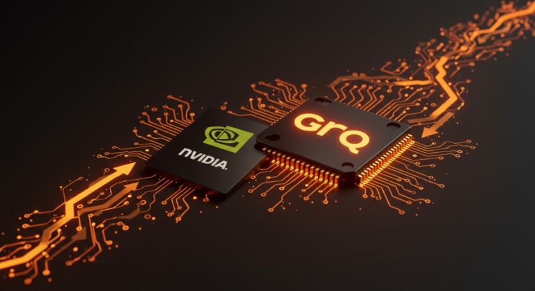 Representación visual de la adquisición de Groq por Nvidia y su impacto en el mercado de chips para inteligencia artificial enfocado en startups LATAM.