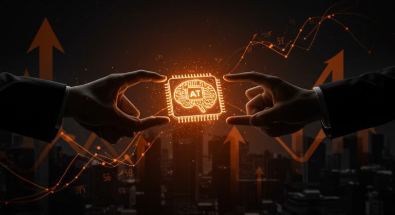 Intercambio de microchip futurista entre Nvidia y Groq simbolizando la mayor adquisición en IA y hardware en el ecosistema tech latinoamericano.