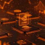 Chips de inteligencia artificial de Nvidia y Groq iluminados en naranja y negro, simbolizando alianza tecnológica para startups y mercado latinoamericano.