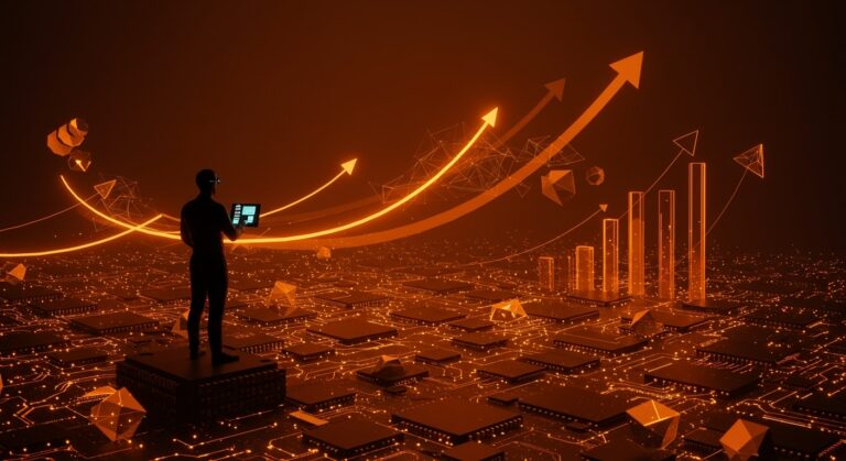 Negociación de Nvidia para la compra de AI21 Labs con metáforas visuales de inteligencia artificial, inversión y tecnología startup.