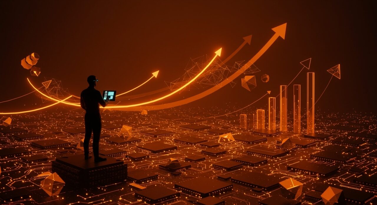 Negociación de Nvidia para la compra de AI21 Labs con metáforas visuales de inteligencia artificial, inversión y tecnología startup.