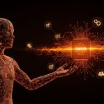 Visualización futurista de Nvidia Nemotron 3 con arquitectura híbrida MoE y Mamba-Transformer para IA eficiente en startups.