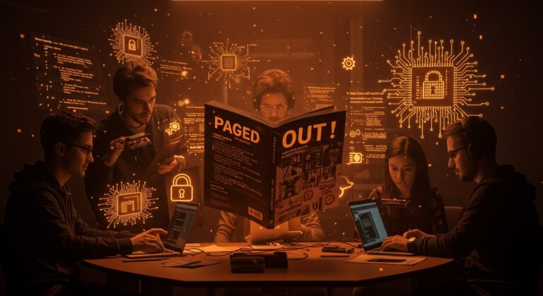 Revista técnica Paged Out! destacando programación, hacking y seguridad informática en la comunidad tecnológica global.