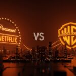 Oferta hostil de Paramount por Warner Bros. Discovery destacando competencia con Netflix en financiamiento y fusiones corporativas.