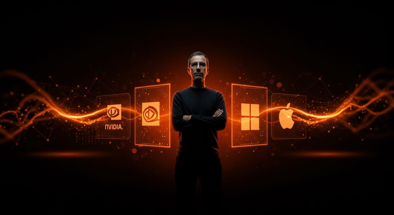 Peter Thiel analizando estrategias de inversión en Nvidia, Microsoft y Apple en el mercado tecnológico enfocado en inteligencia artificial.