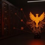Servidor gráfico Phoenix en Zig para Linux, representando innovación y seguridad como alternativa moderna a Xorg en entornos startup LATAM.