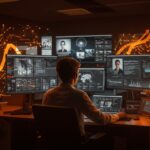 Editor en una sala de redacción digital utilizando resúmenes impulsados por IA en Google News, representando innovación en medios y tecnología startup.