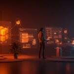 Visual conceptual de CMS headless y agentes de IA revolucionando la gestión de contenido en startups con colaboración en tiempo real e infraestructura digital.