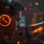Auriculares con interferencias sonoras causadas por la GPU durante juegos, destacando optimización gráfica y hardware en desarrollo tecnológico.