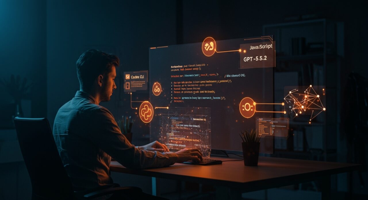 Desarrollador migrando JustHTML de Python a JavaScript con inteligencia artificial Codex CLI y GPT-5.2, mostrando innovación tecnológica en startups.