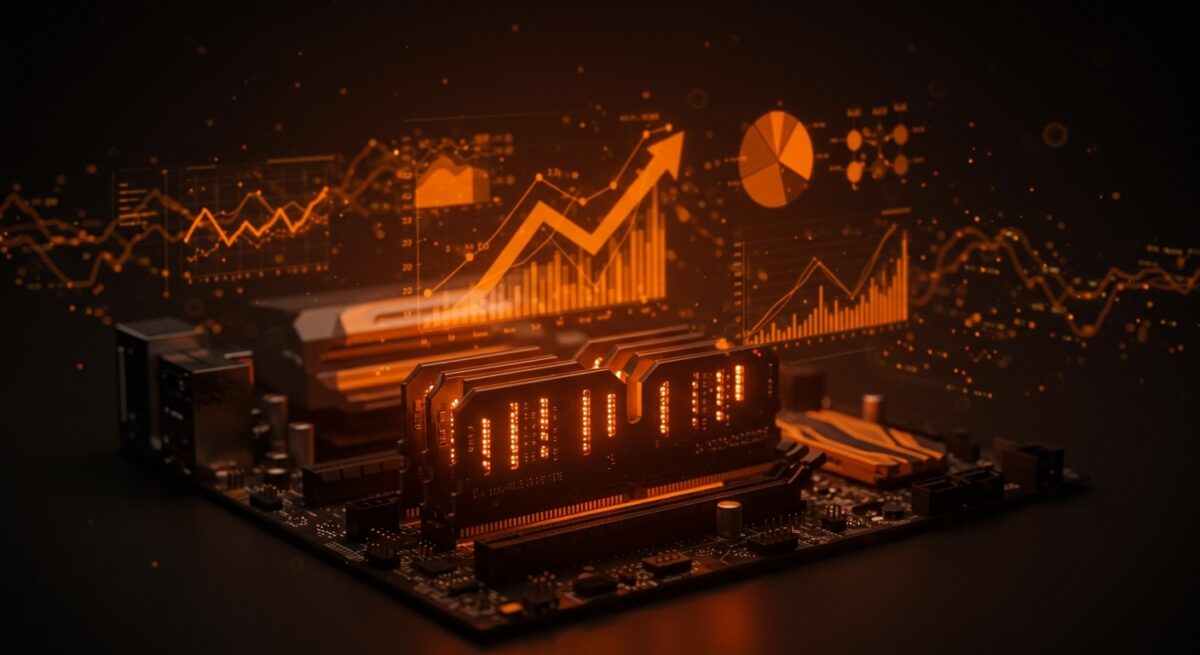 Evolución del precio DRAM y memoria RAM DDR4 y DDR5 en un entorno tecnológico con esquema de colores Ecosistema Startup para optimización de hardware.