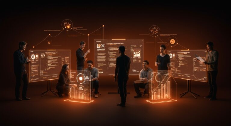 Ganadores de los Premios de software libre 2024 colaborando en un entorno tecnológico con metáforas visuales de comunidad open source y libertad digital.