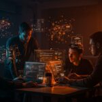 Equipo tecnológico colaborando en un entorno digital para mejorar software open source y evitar slopware con buenas prácticas en IA.