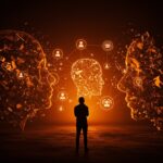 Fundador analizando redes sociales y regulación digital en LATAM con metáforas visuales sobre impacto social y salud mental.