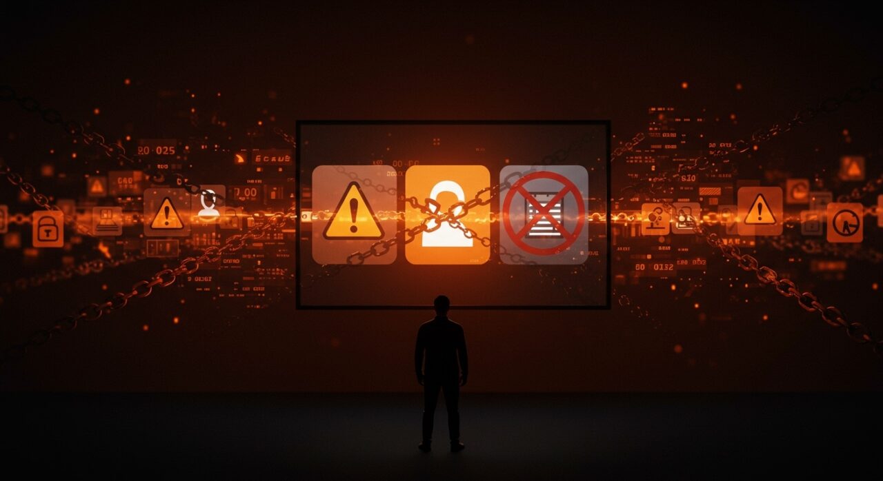 Prohibición de stalkerware y regulación tecnológica reflejada en una imagen editorial con enfoque en privacidad y riesgos legales para startups tech.