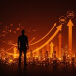 Fundador observando un paisaje tecnológico futurista que simboliza la continuidad de The Next Web y el futuro del ecosistema tech.