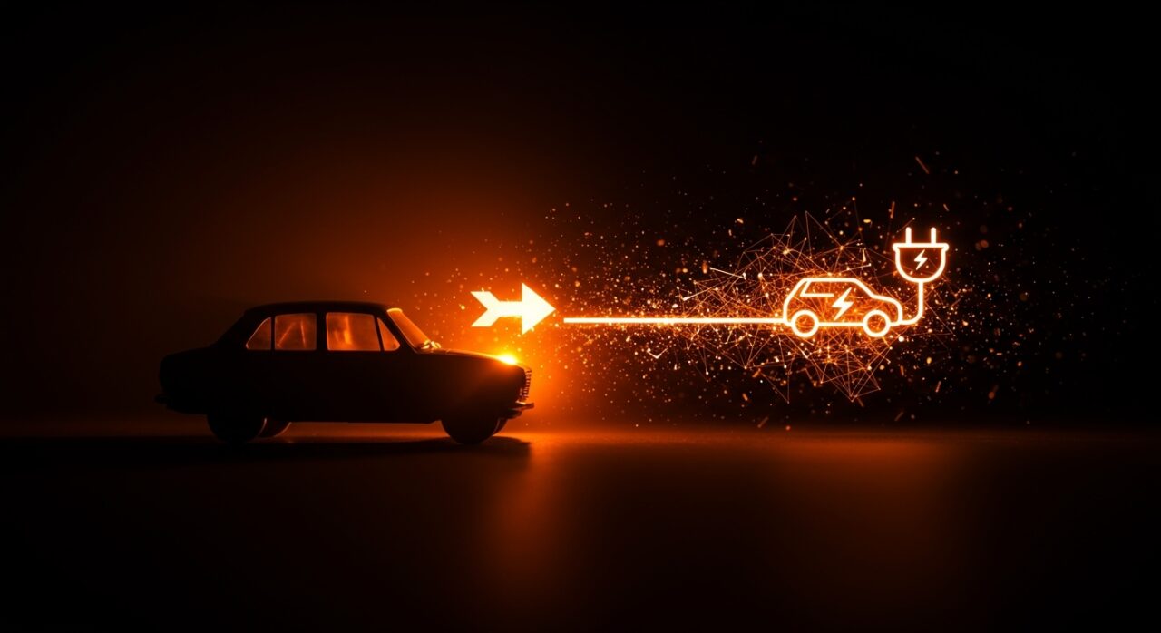 Visual editorial sobre la retirada de Europa de los vehículos eléctricos, mostrando riesgos y oportunidades en el mercado automotriz y la transición energética.