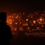 Rob Pike reflexionando sobre la ética en IA generativa y sus implicancias para founders tech en un entorno digital futurista.