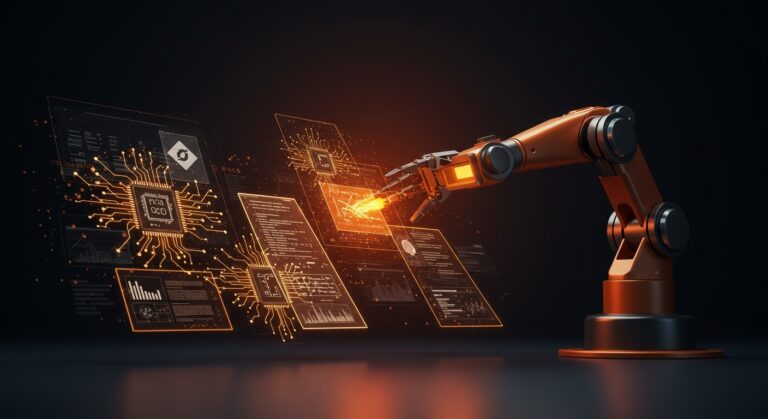 Interfaz futurista de RustOCR escaneando textos multilingües con máxima velocidad y tecnología de IA aplicada para automatización.