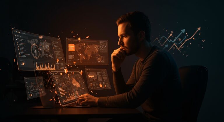 Founder ecommerce analizando datos durante la caída de Shopify en Cyber Monday, impacto y aprendizajes en comercios SaaS.