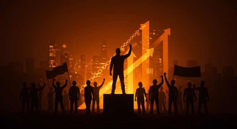 Liderazgo sindical y sindicatos unidos promoviendo la democracia laboral en un mercado moderno y justo.