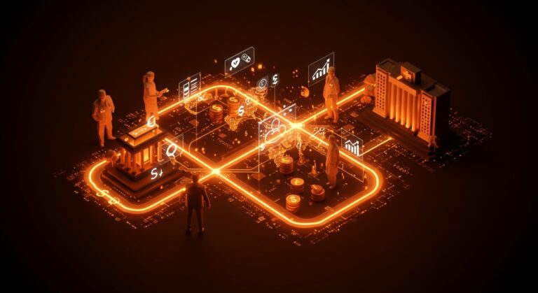 Flujos financieros del sistema de salud de EE.UU. con metáforas visuales de modelos internacionales y aprendizajes estratégicos para emprendedores.