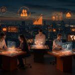 Imagen panorámica de emprendedores colaborando en Porto Alegre con metáforas visuales de innovación tecnológica y conexión de startups en América Latina para South Summit Brazil 2026.