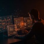 Desarrollador analizando esquemas digitales que representan testing avanzado para garantizar la calidad en SQLite como base de datos embebida.