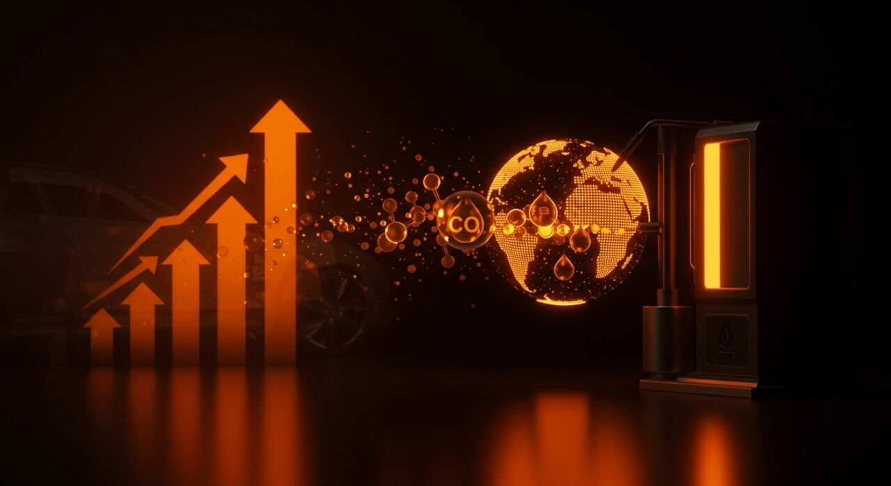 Máquina innovadora que crea gasolina sintética limpia del aire, simbolizando energía limpia y transición energética en startups LATAM.