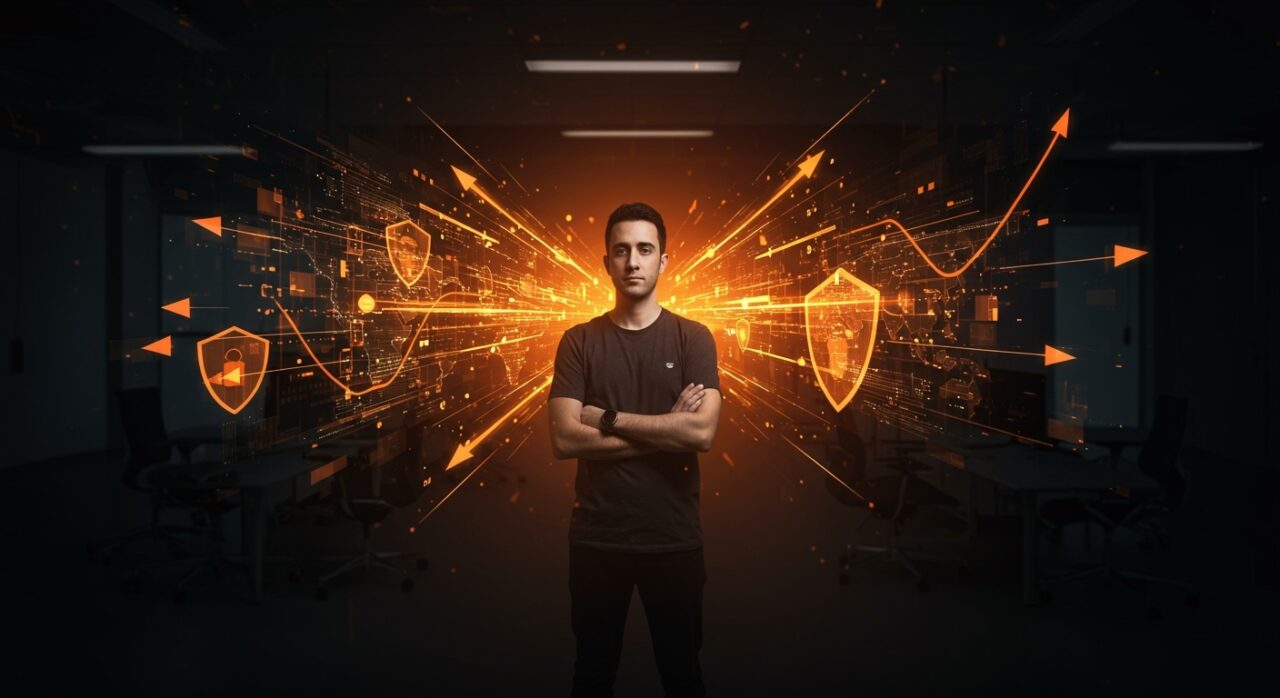 Fundador israelí de startup de ciberseguridad recaudando inversión rápida, simbolizando éxito en funding y tecnología regional.