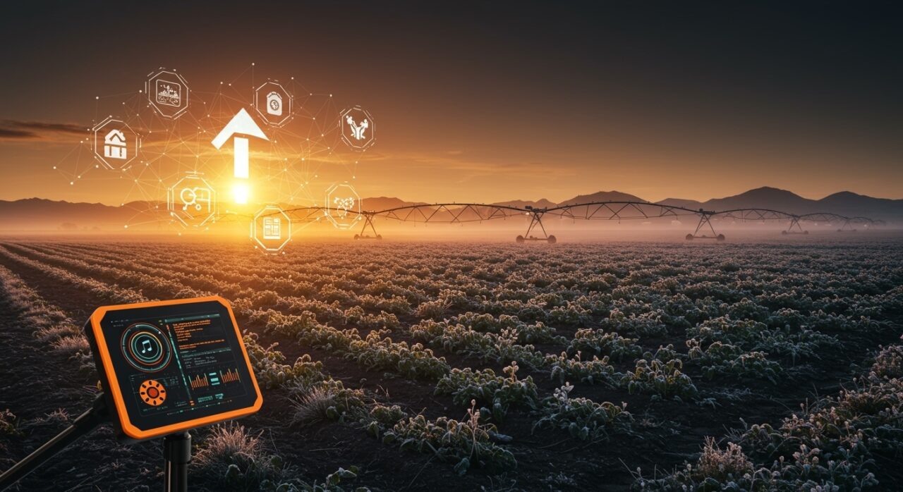 Startup patagónica usando inteligencia artificial para riego automatizado y protección contra heladas en agricultura de precisión.