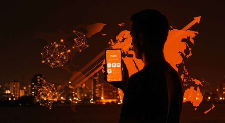 Emprendedor con smartphone mostrando app de viajes compartidos Viatik en Uruguay, representando aval legal y avance en movilidad colaborativa en LATAM.