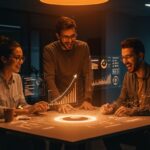 Startup navarras recibiendo financiamiento y mentoría en programa Impulso Emprendedor 2024, simbolizando innovación y apoyo tecnológico.