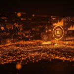 Informe sobre IA aplicada con modelos de lenguaje open source y tendencias tecnológicas, representado con redes neuronales y análisis de datos en entorno de startup.