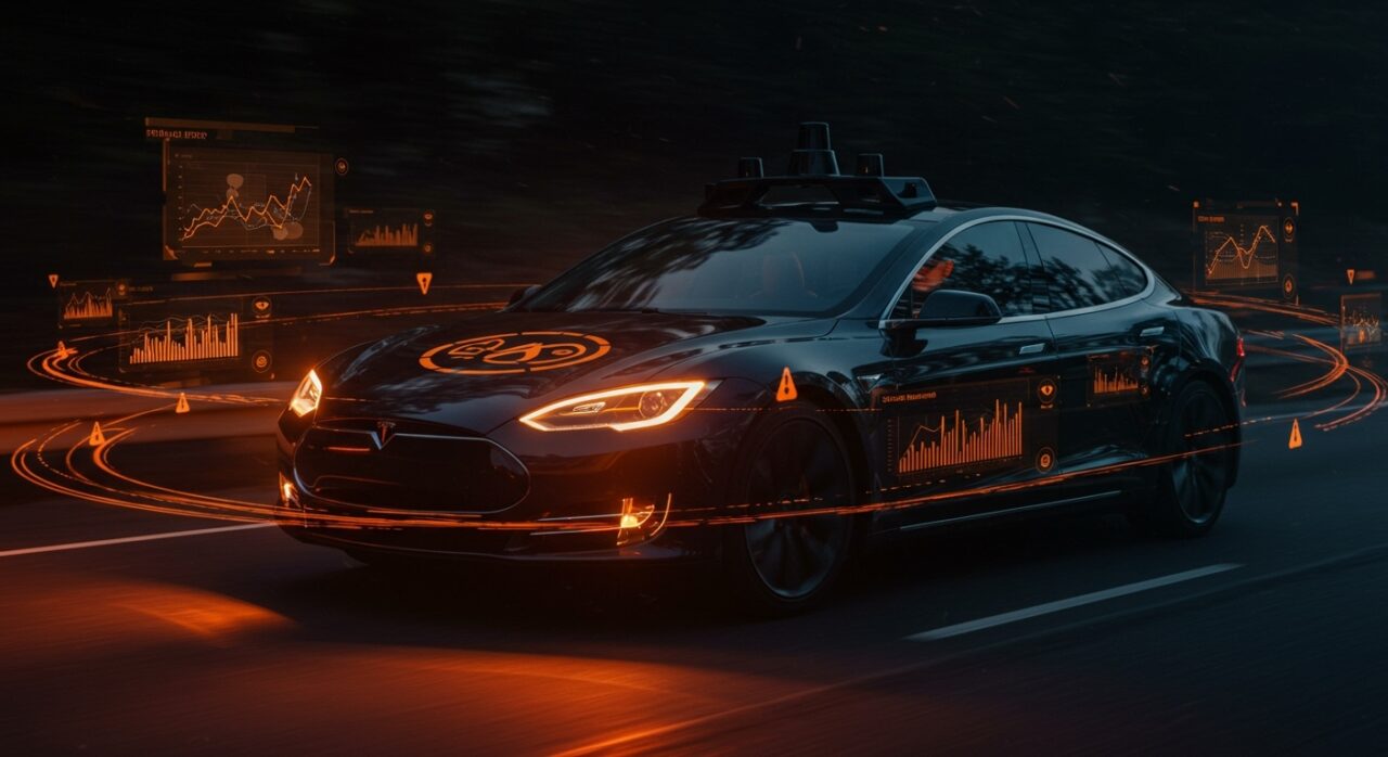 Vehículo Tesla con tecnología Full Self-Driving en investigación de seguridad y tendencia de mercado en movilidad tecnológica.