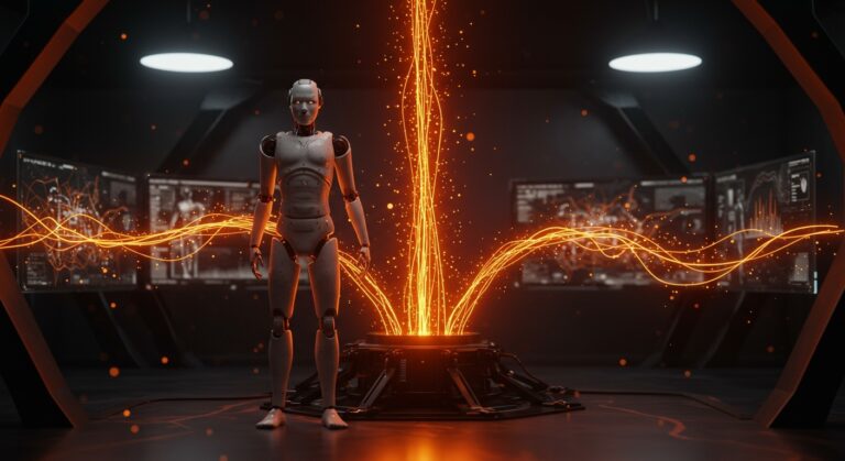 Robot humanoide futurista representando la inversión en IA y hardware de startups tecnológicas con un enfoque en robótica humanoide.