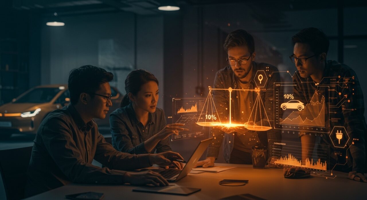 Fundadores de startups tecnológicas analizando el impacto de la regulación europea en vehículos eléctricos y la transición energética en movilidad sostenible.