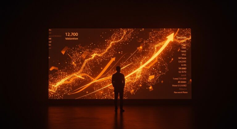 Naveen Rao y Unconventional AI mostrando la histórica ronda seed de 475 millones USD en inteligencia artificial con un ambiente tecnológico en colores naranja y negro.