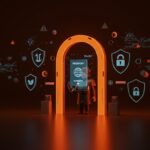 Verificación de edad digital con pasaporte holográfico, simbolizando privacidad y regulación en startups tecnológicas.