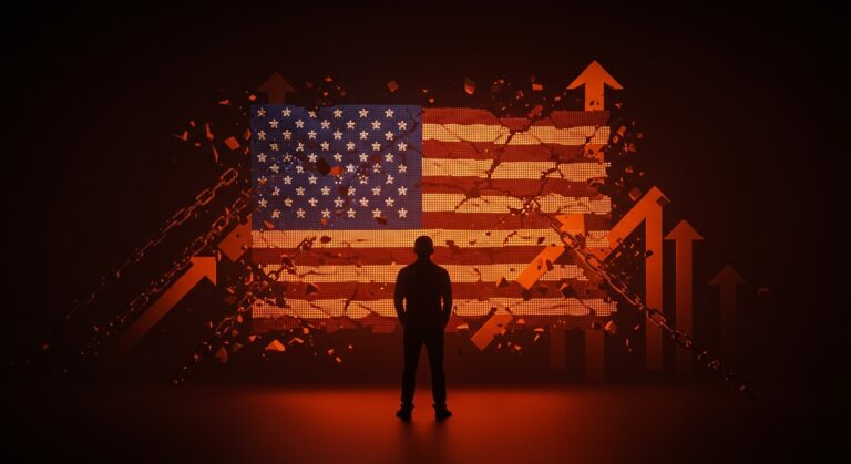 Impacto del veto migratorio de Trump en inmigrantes y emprendedores latinos en Estados Unidos con simbolismo de ciudadanía y desafíos.