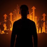 Retrato dinámico de Vince Zampella destacando su legado de innovación y liderazgo en la industria gaming con elementos icónicos de videojuegos.