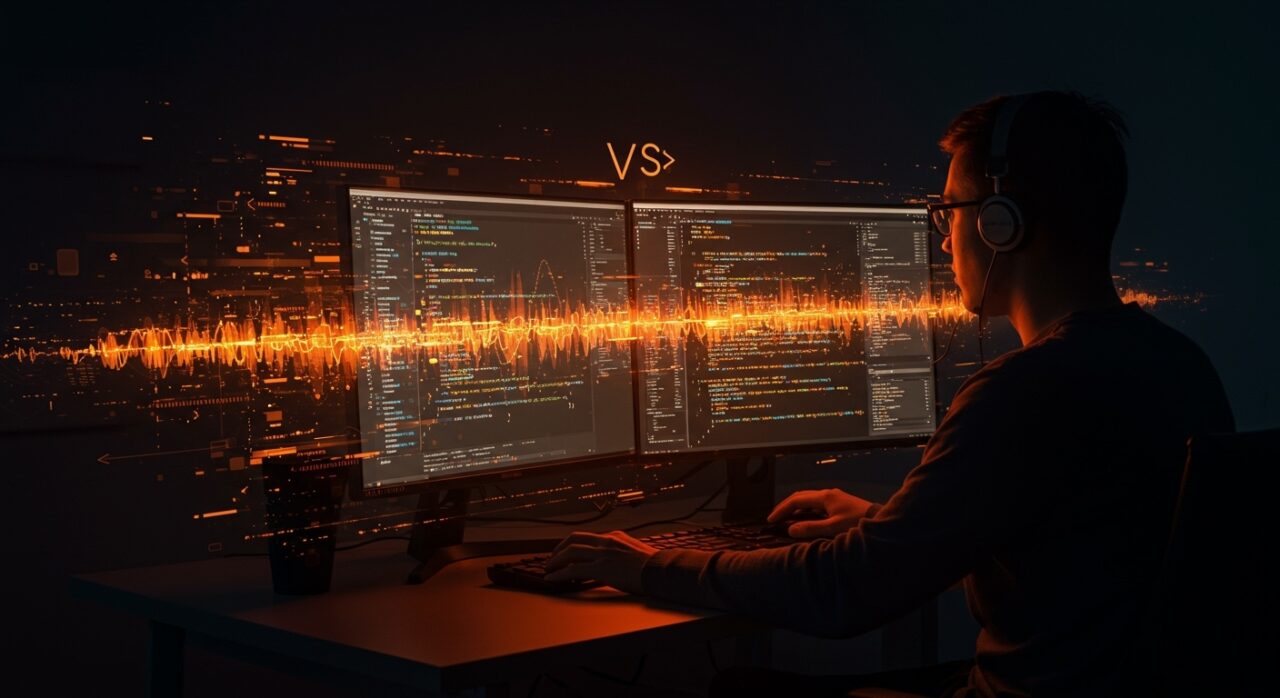 Desarrollador trabajando con wavelet matrix de alto rendimiento usando Python y Rust, ilustrando estructuras de datos eficientes y algoritmos rápidos para startups.