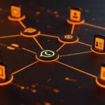 Interoperabilidad de WhatsApp con otras apps de mensajería en Europa bajo la DMA, representada como red digital y flujo de datos tecnológicos.