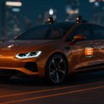 Vehículo autónomo Zoox en proceso de actualización de software destacando el recall por problemas de cruce de carriles, innovación en IA y movilidad.